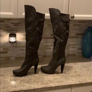 Gray knee high boots